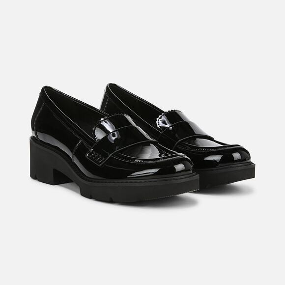 Naturalizer Womens 8W Black Patent Faux Leather Dakota Lug Loafer Slip On LB9-6 - Picture 1 of 8